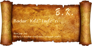 Badar Kálmán névjegykártya