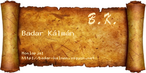 Badar Kálmán névjegykártya